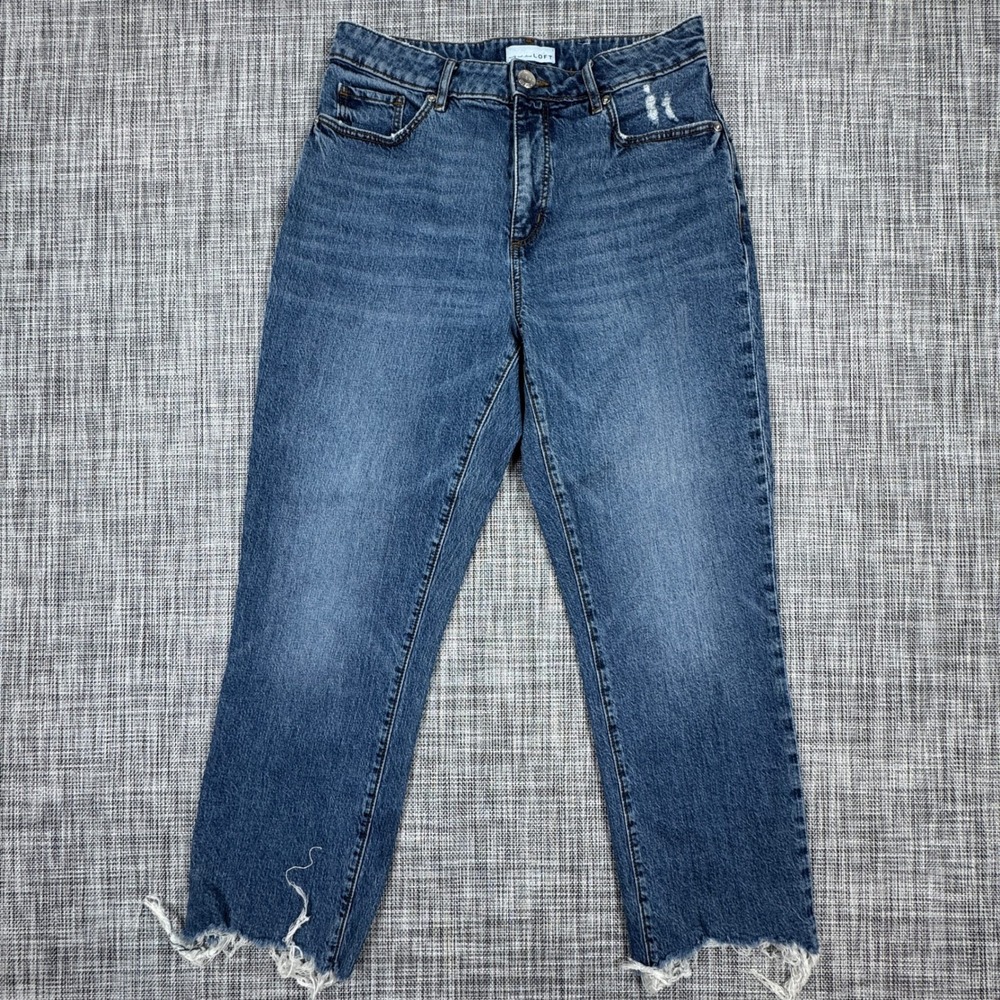 LOFT Jeans Womens 28 6 Blue Curvy High Waist Straight Crop Stretch Frayed Hem